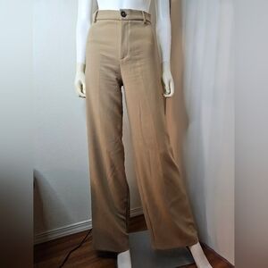 Zara Tan High Waisted Trousers Straight Leg Pants Size XS